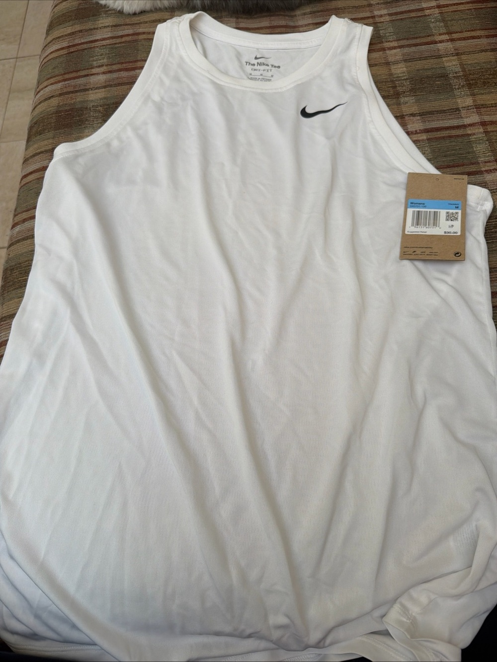 Nike White Tank Top with Black Swoosh
